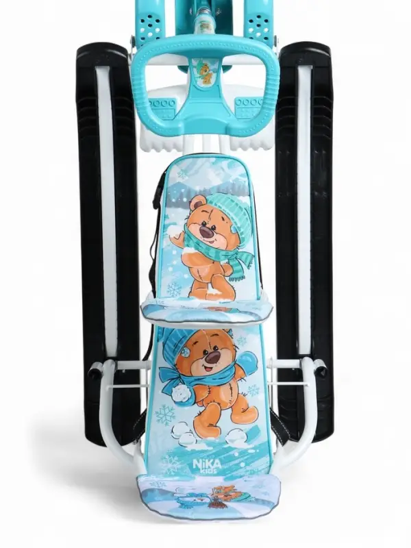 Снегокат &laquo;Тимка спорт 6Д&raquo; с забавными медвежатами, с двумя спинками, с родительской ручкой, бирюзовый, ТС6Д/ЗМ Nika