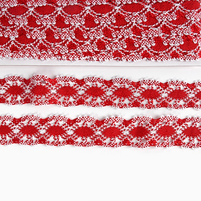 Тесьма плетёная, в рулоне 20 м., красно-белая
