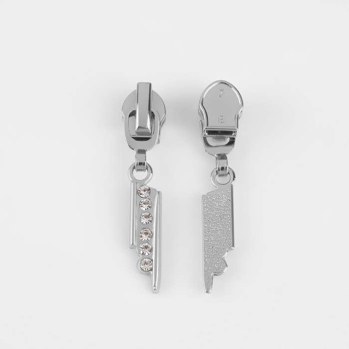 Бегунок автоматический для молнии &laquo;Спираль&raquo;, №7, декоративный &laquo;Стразы&raquo;, 10 шт, цвет никель