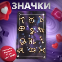 Значок &laquo;Знаки зодиака&raquo; гороскоп, цвет белый в золоте (неделимая фасовка 12 шт., цена за шт.)