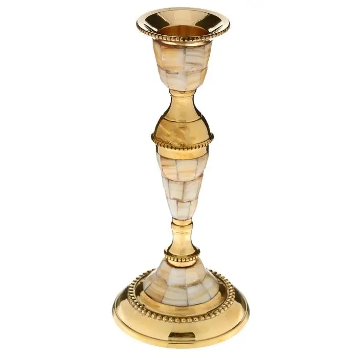 Подсвечник с перламутром "Замок" на 1 свечу, латунь 7,5х7,5х17 см
