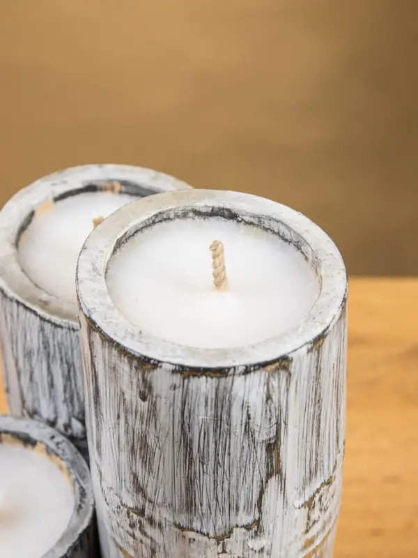 Свеча в бамбуке тройная, 15&times;13&times;30 см, 100 мл, серая