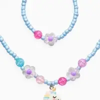 Набор детский &laquo;Выбражулька&raquo; 2 предмета: бусы, браслет, единорог, цветы, цвет голубой