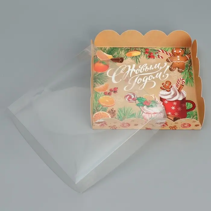 Коробка для кондитерских изделий с пластиковой крышкой &laquo;С Новым годом&raquo;, 13 х 13 х 3 см