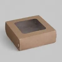 Коробка складная, с окном, крафтовая, 11.5&times;11.5&times;4 см