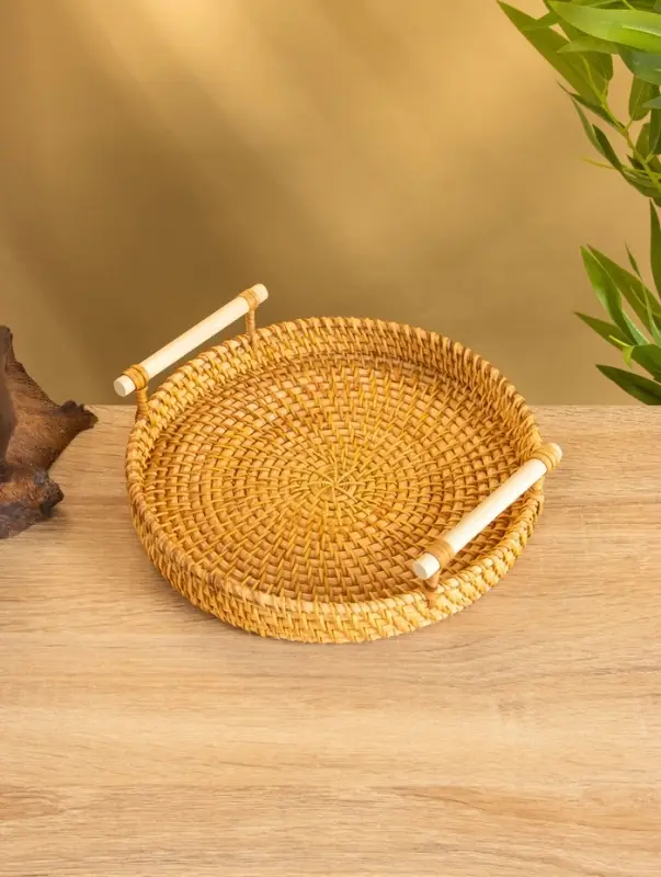 Поднос плетёный 22х22х3 см, ротанг