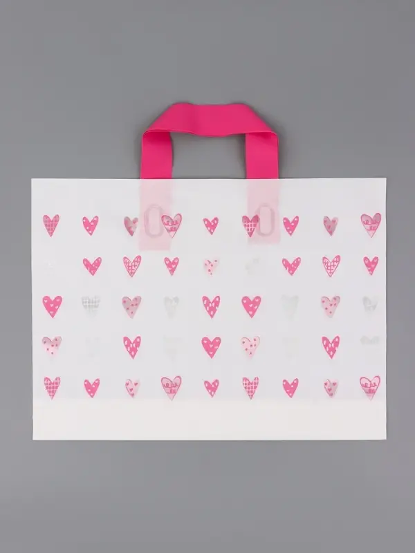 Пакет с петлевой ручкой "Сердечки" 35 х 25 х 8 см  80 мкм