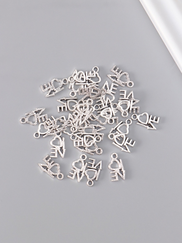 Декор для творчества металл "Love с сердечком" серебро набор 30 шт 1,4х0,8 см