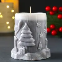 Свеча новогодняя столбик "Сказочный лес" 75х82 мм, серый