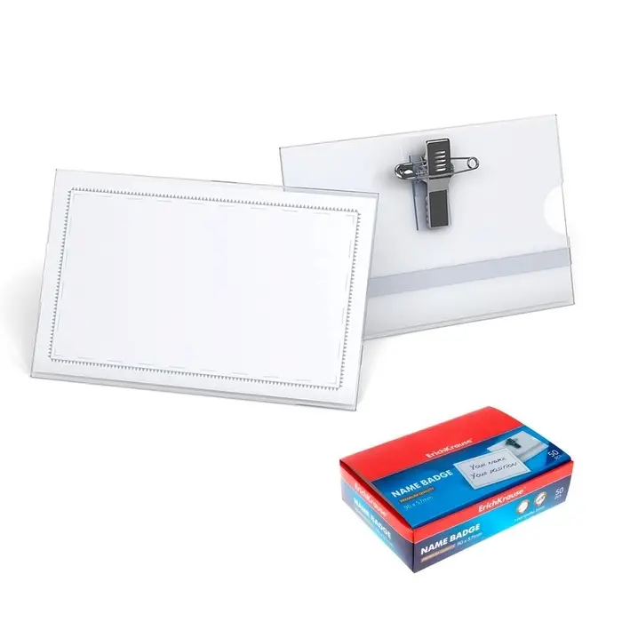 Бейдж горизонтальный 90&times;57 мм ErichKrause, пластик, с металлическим зажимом и булавкой