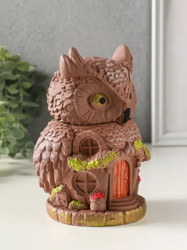 Шкатулка для украшений с крышкой &laquo;Сова Теремок&raquo;, 15&times;10 см, гипс, коричневый с росписью