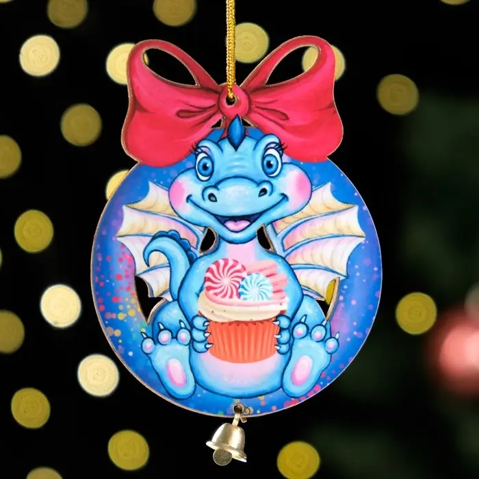 Ёлочная игрушка &laquo;Дракон в синем шарике&raquo;, ламинация, 73&times;95 мм