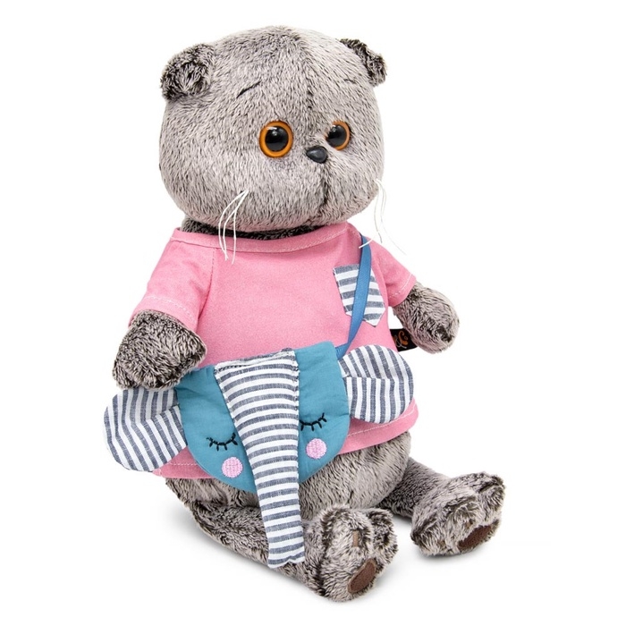 Мягкая игрушка "Басик в футболке и с сумочкой - слоником", 19 см Ks22-172