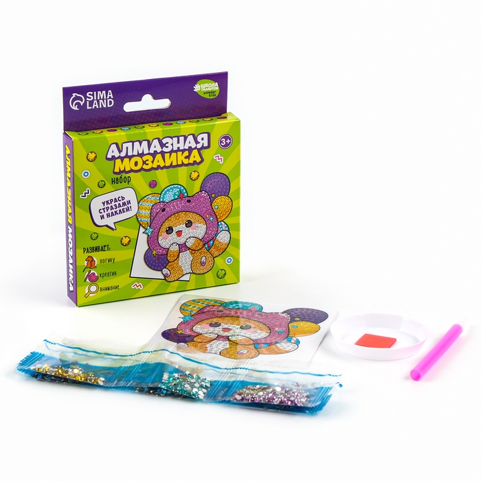 Алмазная мозаика наклейка для детей &laquo;Котенок&raquo;, 9 х 9 см, набор для творчества