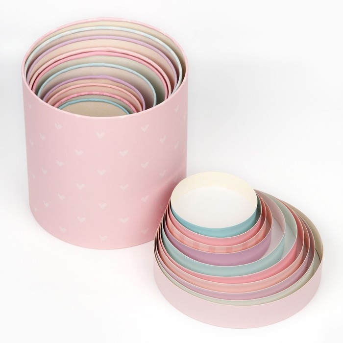 Набор круглых коробок 10 в 1, упаковка подарочная, &laquo;With love&raquo;, 10 х 10 - 23,5 х 23,5 см