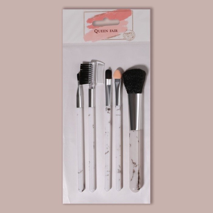 Набор кистей для макияжа &laquo;Мрамор&raquo;, 5 предметов, цвет белый/чёрный