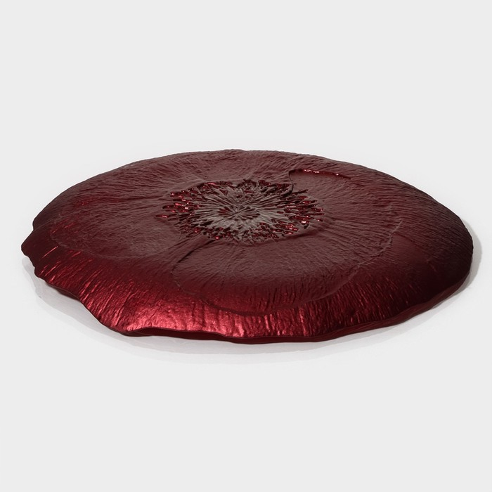 Блюдо стеклянное сервировочное &laquo;Флора&raquo;, d=33 см, цвет красный