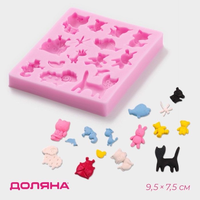 Молд Доляна &laquo;Зверята&raquo;, 9,5&times;7,5&times;1 см, цвет розовый