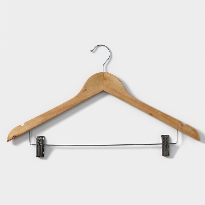 Плечики - вешалки для брюк и юбок Доляна, 45&times;27 см, 3 шт, с зажимами, деревянные сорт С, широкие плечики