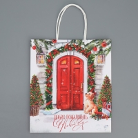 Пакет подарочный новогодний крафтовый &laquo;Добро пожаловать&raquo;, 22 х 25 х 12 см, Новый год