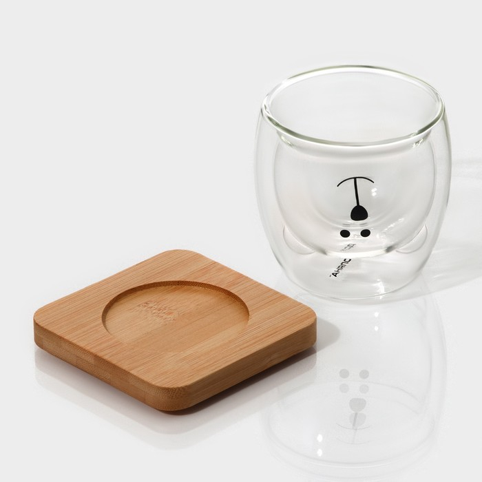 Стакан стеклянный на деревянной подставке Доляна &laquo;Вверх дном&raquo;, 250 мл, 9&times;9 см