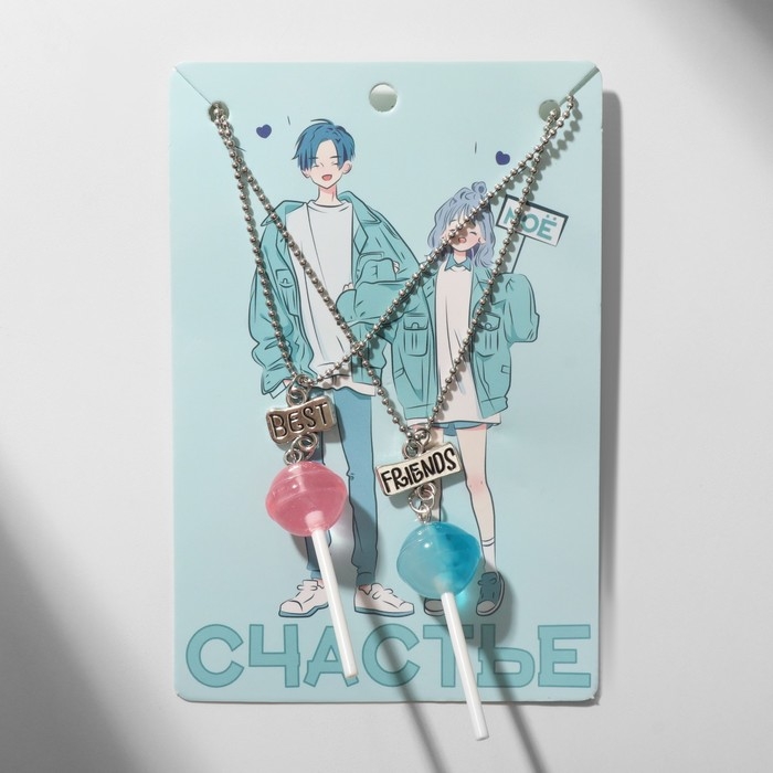 Кулоны «Неразлучники» леденцы, цвет сине-розовый, 40,5 см Кулоны «Неразлучники» леденцы, цвет сине-розовый, 40,5 см