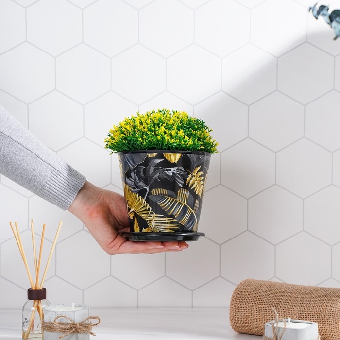 Горшок для цветов Доляна &laquo;Голди&raquo;, 800 мл, цвет чёрный