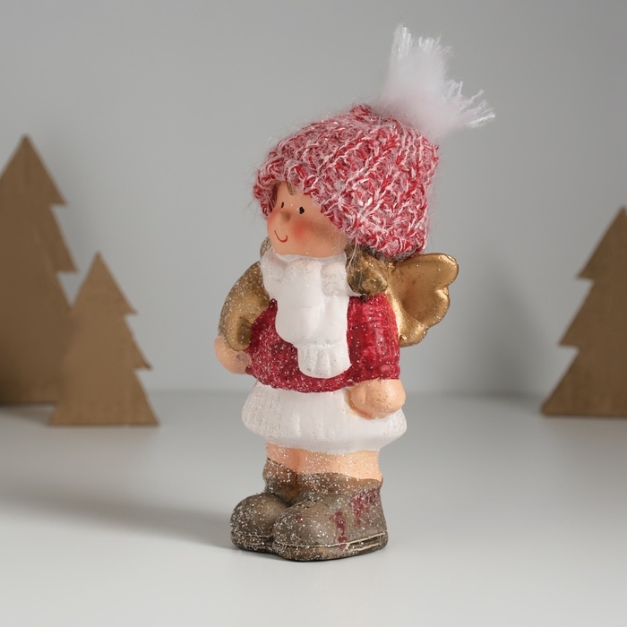 Сувенир керамика "Девочка-ангел в красном наряде, со звёздочкой" 7,5х5,5х17,5 см