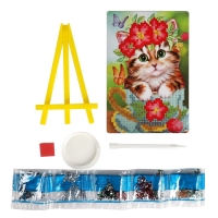 Алмазная мозаика с частичным заполнением на подставке &laquo;Котик&raquo;, 13 х 19 см, картон