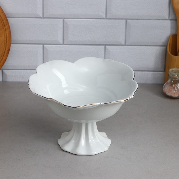 Салатник &laquo;Роза&raquo;, на подставке, 1.5 л, золотая обводка, фарфор, Иран