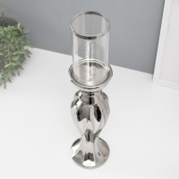 Подсвечник керамика, стекло на 1 свечу "Версаль" d=7,5 см серебро 10,5х10,5х44,5 см