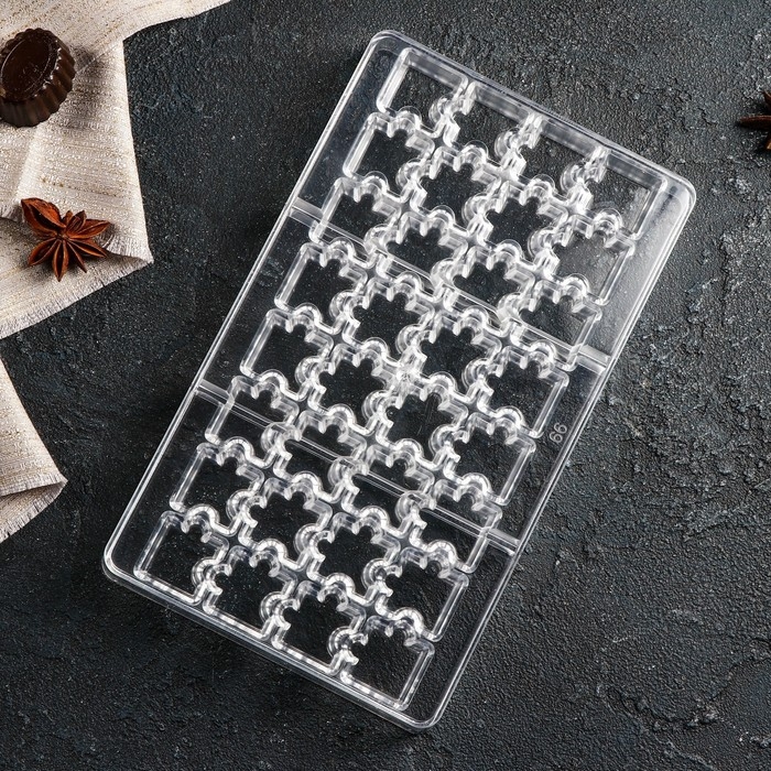 Форма для конфет и шоколада &laquo;Пазлы&raquo;, 20&times;12&times;2,5 см, 32 ячейки 2&times;2&times;0,8 см, цвет прозрачный