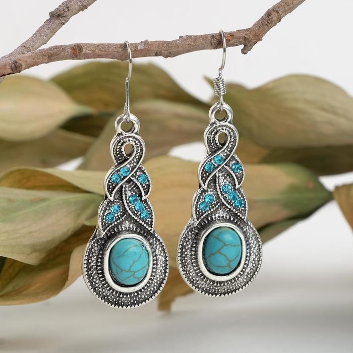 Серьги &laquo;Бирюзовый мир&raquo; коса, цвет голубой в серебре