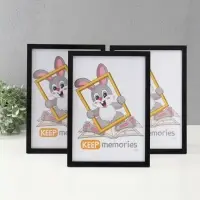 Фоторамка "Формат" 21х30 см,  с подножкой, набор 3 шт, (пластиковый экран), чёрный