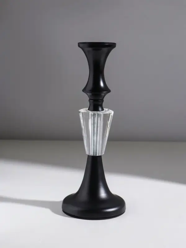 Подсвечник стекло, металл на 1 свечу "Кристалл. Классика" чёрный d=5 см 9,5х9,5х24 см