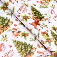 Бумага упаковочная новогодняя "Белый медвежонок", глянец, двусторонняя, 80 г/м2 , 50 х 70 см.