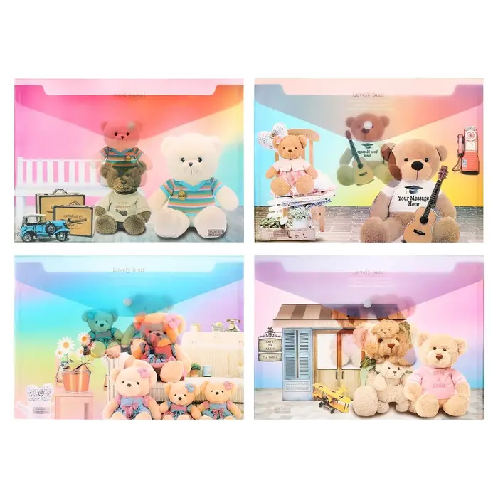 Папка-конверт на кнопке, А4, 180 мкм, "Мишка", МИКС