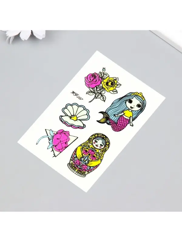 Переводные тату на тело светящиеся цветные &laquo;Матрёшка и русалка&raquo;, 14.3&times;7.5 см