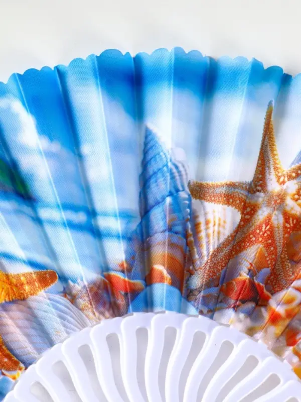 Веер пластик, текстиль "Морские ракушки" МИКС 23 см