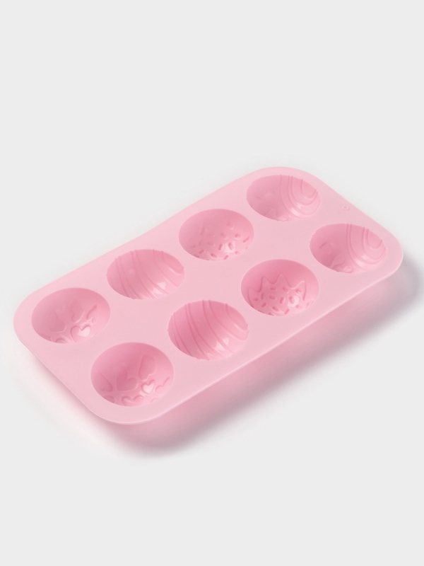 Форма для выпечки Доляна &laquo;Ассорти&raquo;, силикон, 8 ячеек, 26&times;14&times;2.5 см (d=5 см), розовая