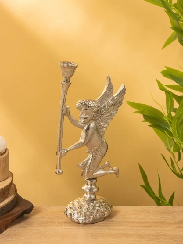 Подсвченик "Ангел мира с факелом" алюминий 35 см