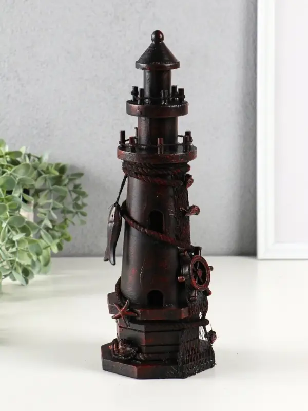 Сувенир интерьерный дерево "Маяк со штурвалом" красно-коричневый 10х10х30 см