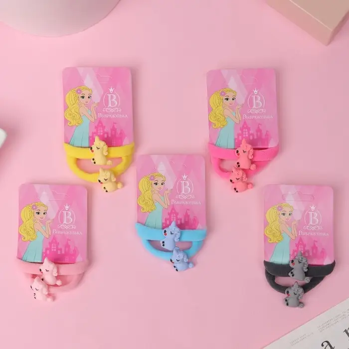 Резинка для волос "Веселые зверушки" (набор 2 шт) единорог, 2 см, микс