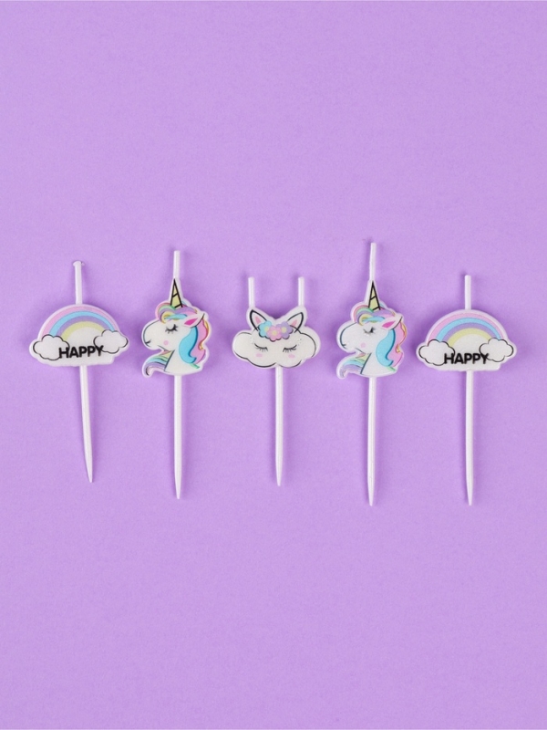Набор свечей для торта, 5 шт "Единороги и облака", белые