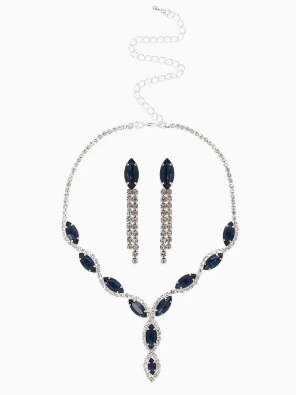 Набор 2 пред-а: серьги, колье "Вечерний шик" лепестки, цвет бело-тёмно-синий в серебре