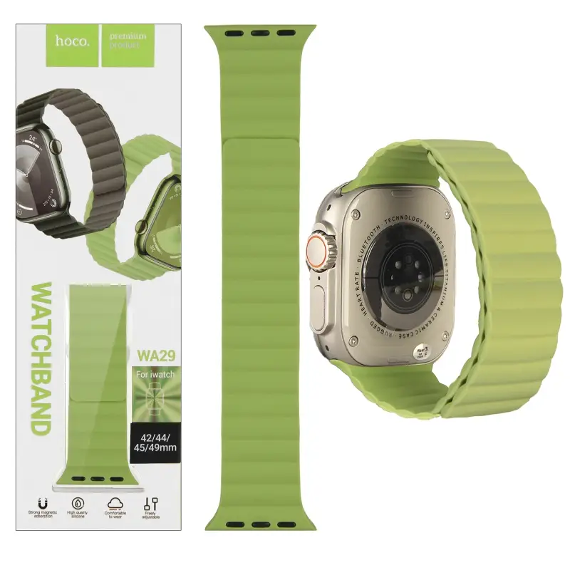 Ремешок для Apl watch 42/44/45/49mm WA29 magnetic silicone strap Pine flower green/grass green HOCO