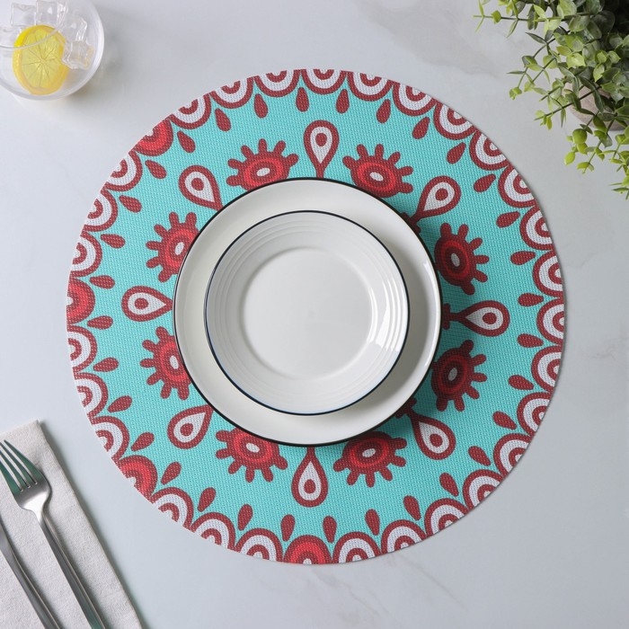 Салфетки сервировочные на стол Доляна &laquo;Колли&raquo;, 4 шт, d=38 см, цвет бирюзовый