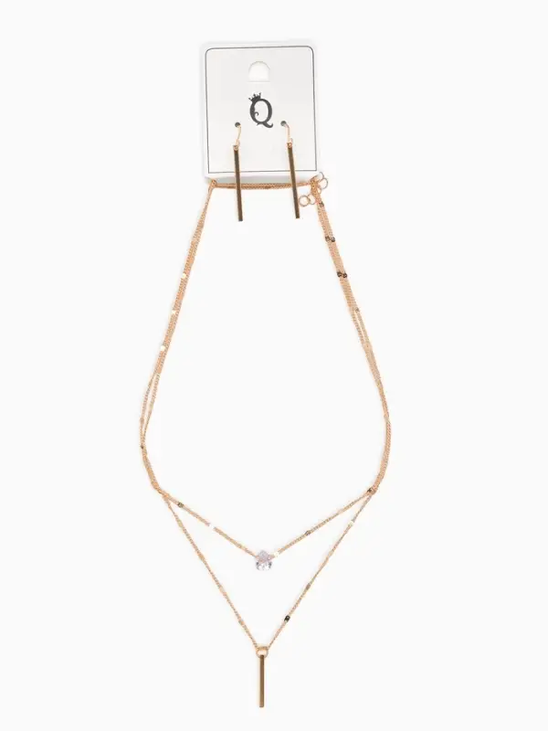 Набор 2 пред-та: серьги, колье "Минимализм", 45/55см, цвет белый в золоте