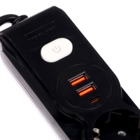Удлинитель 3 розетки, 3м, 1300 Вт, 3х0.75 мм2, 2 USB-A+USB-C, 2.1А, с з/к, с выкл.