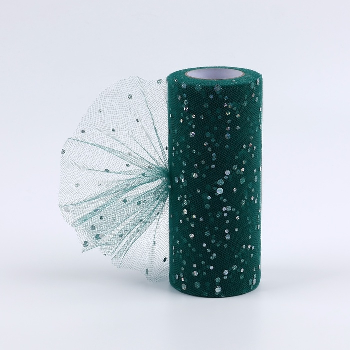 Фатин с блёстками, 15 см, 11 &plusmn; 1 г/кв.м, 23 &plusmn; 1 м, цвет тёмно-зелёный №59